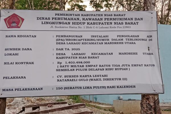Proyek IPA DAK 2025 Senilai Rp1,4 Miliar di Nias Barat Disorot: Baru Dibangun, Dinding Sudah Retak