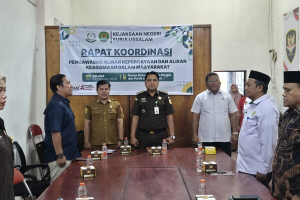 Perkuat Pengawasan Aliran Kepercayaan dan Keagamaan, Kajari Subulussalam Gelar Rakor PAKEM