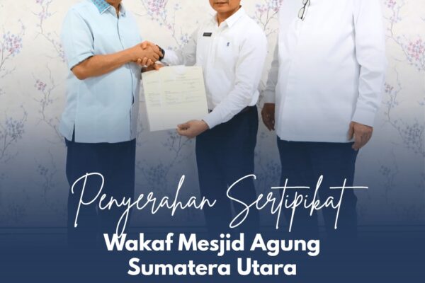 Kantor Pertanahan Kota Medan Serahkan Sertipikat Wakaf Masjid Agung Medan