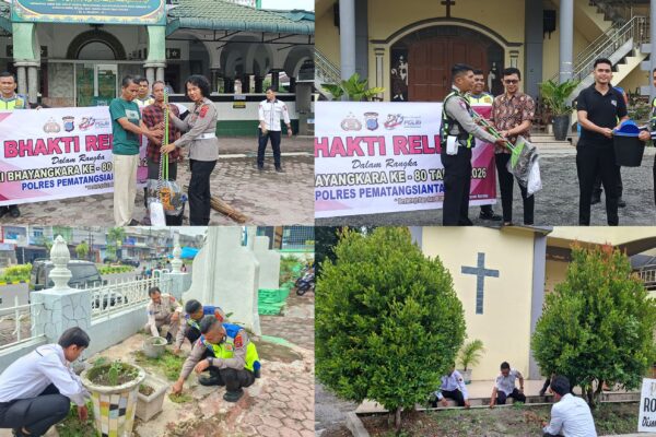 Polres Pematangsiantar Sambut HUT Bhayangkara dengan Bhakti Religi, Personil Bersih-bersih Lingkungan Gereja dan Mesjid