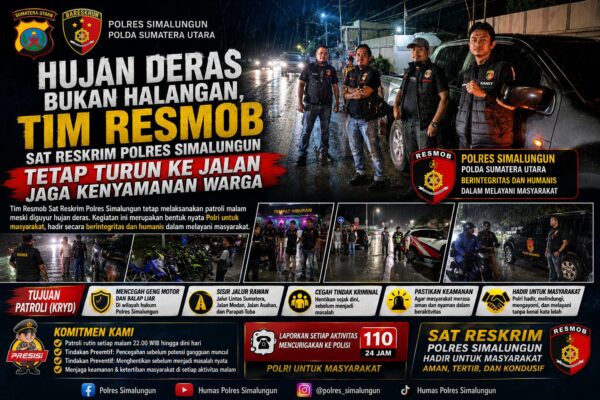 Polres Simalungun Imbau Warga Kurangi Aktivitas Saat Hujan, Resmob Tetap Patroli Meski Diguyur Deras