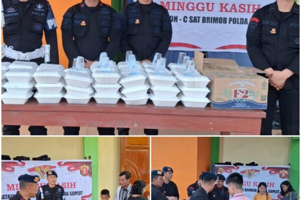 Ipda Erbet J. Simanjuntak Pimpin Minggu Kasih, Brimob Sumut Bersihkan Gereja dan Berbagi Makanan