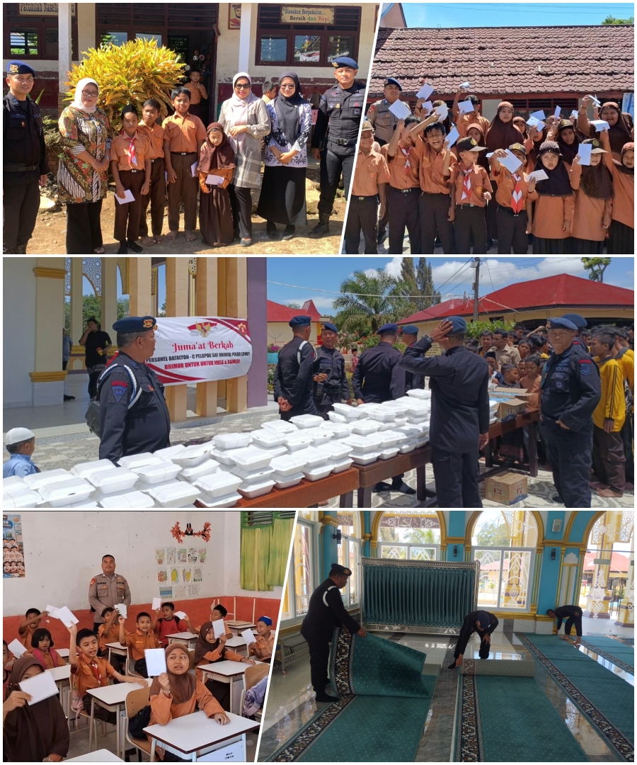IPDA Leonardo Marbun Pimpin Jumat Berkah, Brimob Batalyon C Berbagi Makanan dan Amplop untuk Anak Sekolah