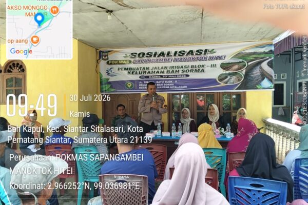 Polsek Siantar Martoba dan Pokmas Bah Sorma Bersinergi, Bhabinkamtibmas Ajak Warga Jaga Keamanan dan Laporkan ke 110