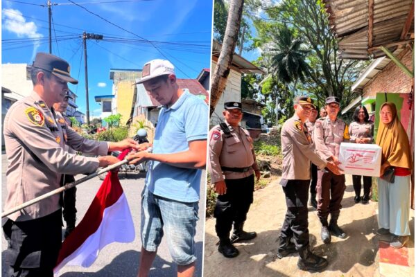 Polsek Siantar Selatan Peduli Warga, Bansos dan Bendera Merah Putih untuk Warga Kurang Mampu di Kelurahan Simalungun