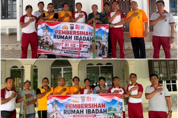 Polres Pematangsiantar Peduli Rumah Ibadah, Pembersihan Gereja GKPS dan Mesjid Al-Musyawara Sambut HUT RI ke 81