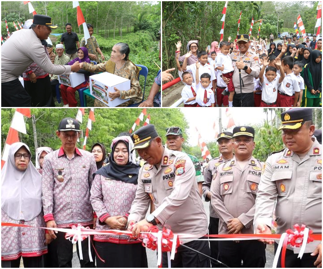 Jembatan Merah Putih Diresmikan, Kapolres Simalungun Bagikan Sembako untuk Lansia dan Duafa