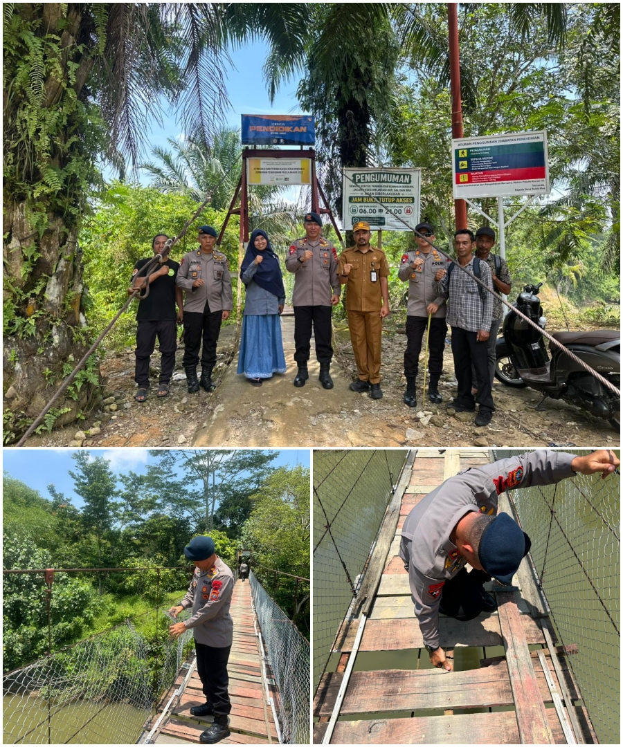 Brimob Sumut dan Perangkat Desa Kodam Bawah Koordinasi Perbaiki Jembatan Penghubung Antar Desa