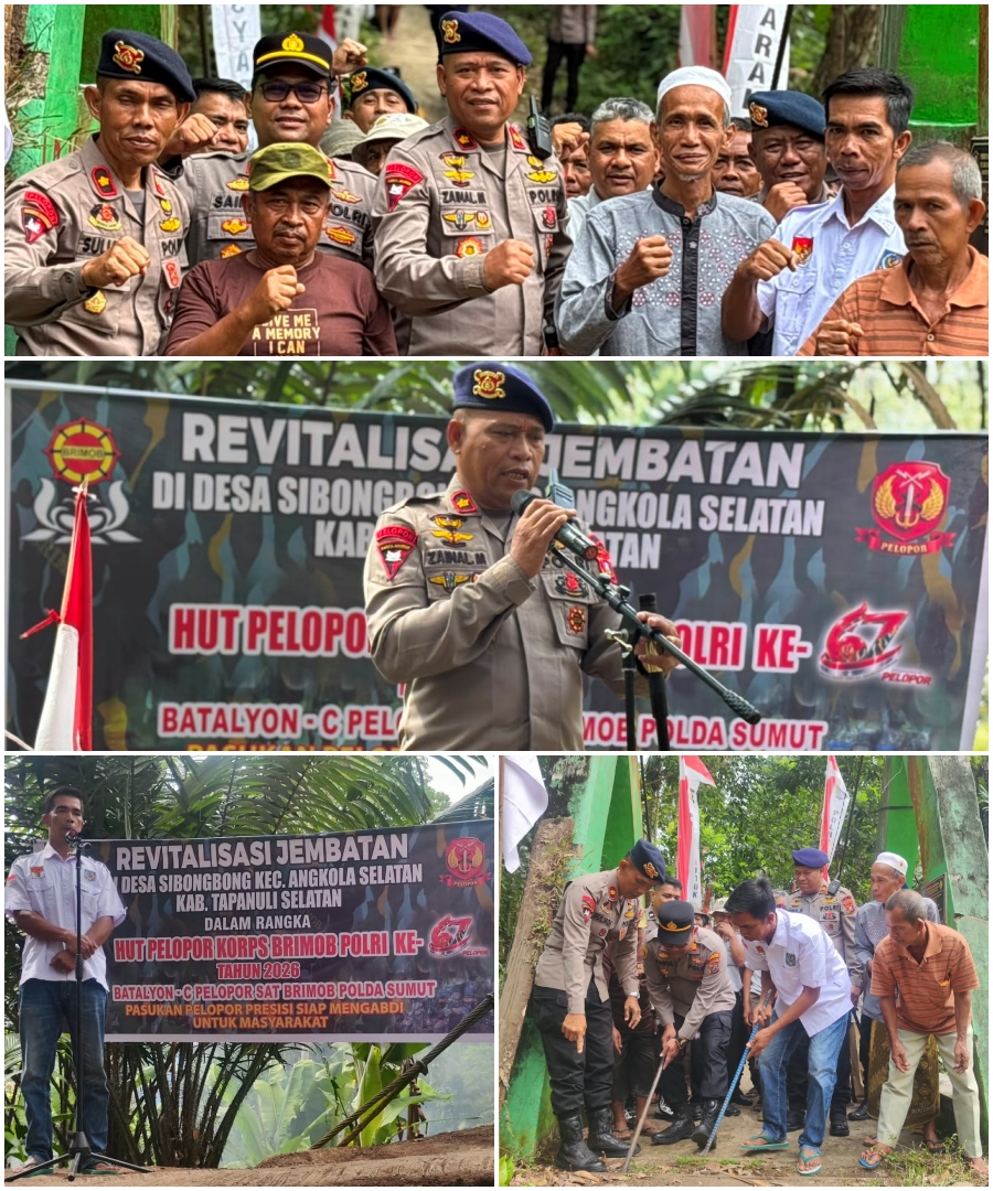 Sambut HUT Pelopor ke-67, Batalyon C Pelopor Brimob Sumut Revitalisasi Jembatan Rambin