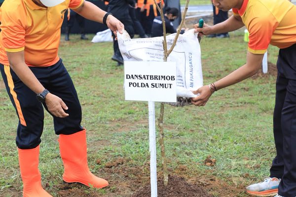 Dansat Brimob Sumut Dukung Penghijauan, Hadiri Penanaman Pohon Bertema “Hijaukan Sumatera Utara”